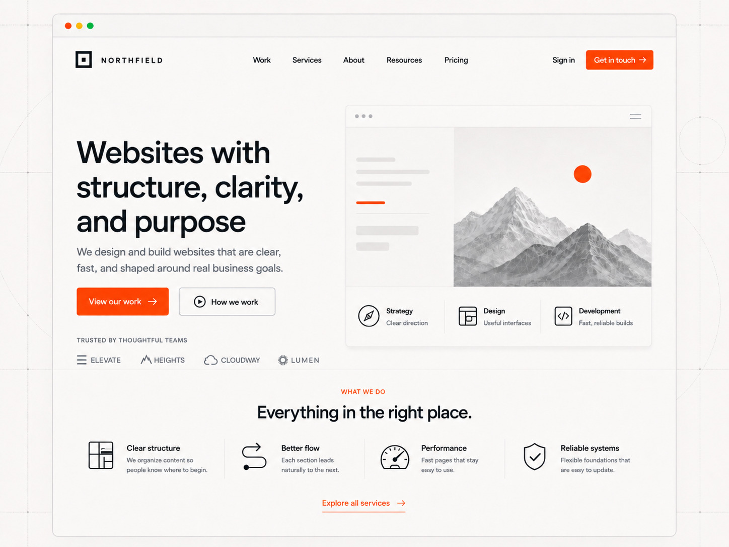 Grid of simple browser wireframes showing different web page layouts.